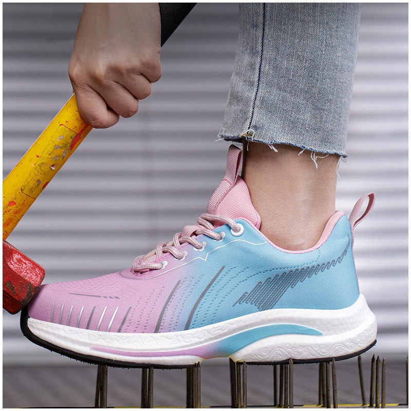 Tools Work - Damenmode, atmungsaktive Arbeitsschuhe mit Stahlkappe, Air-Mesh-Sommer-Sicherheitsstiefel,