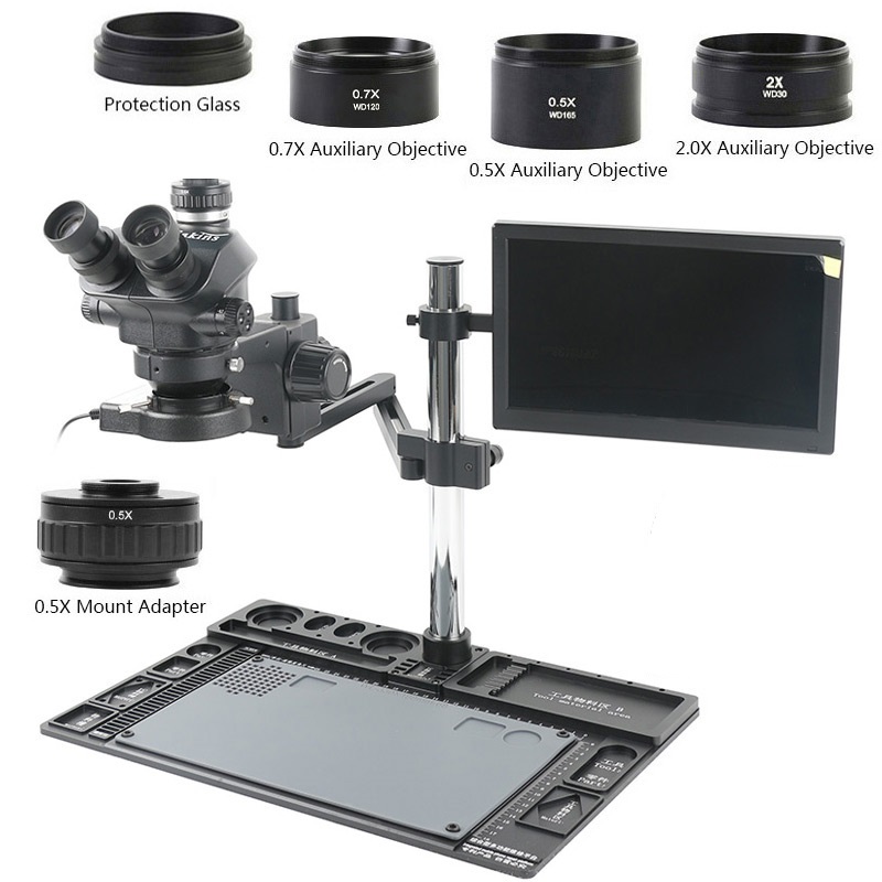 Workbench Portable Fold - 3,5x-100x Zoom Konfokales Trinokulares Klappbares Kreuzarm-Montagegestell