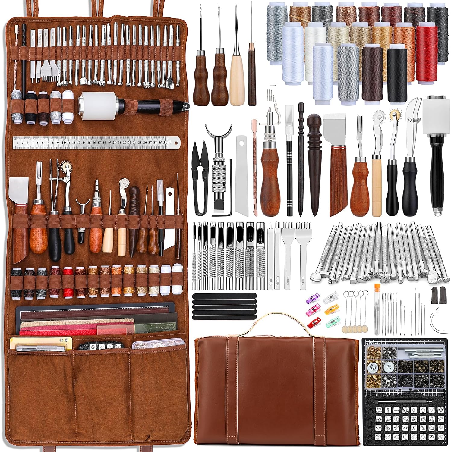 Tools Work - Lederbearbeitungs-Set mit Werkzeugen für Lederhandwerk, Schneidematten,