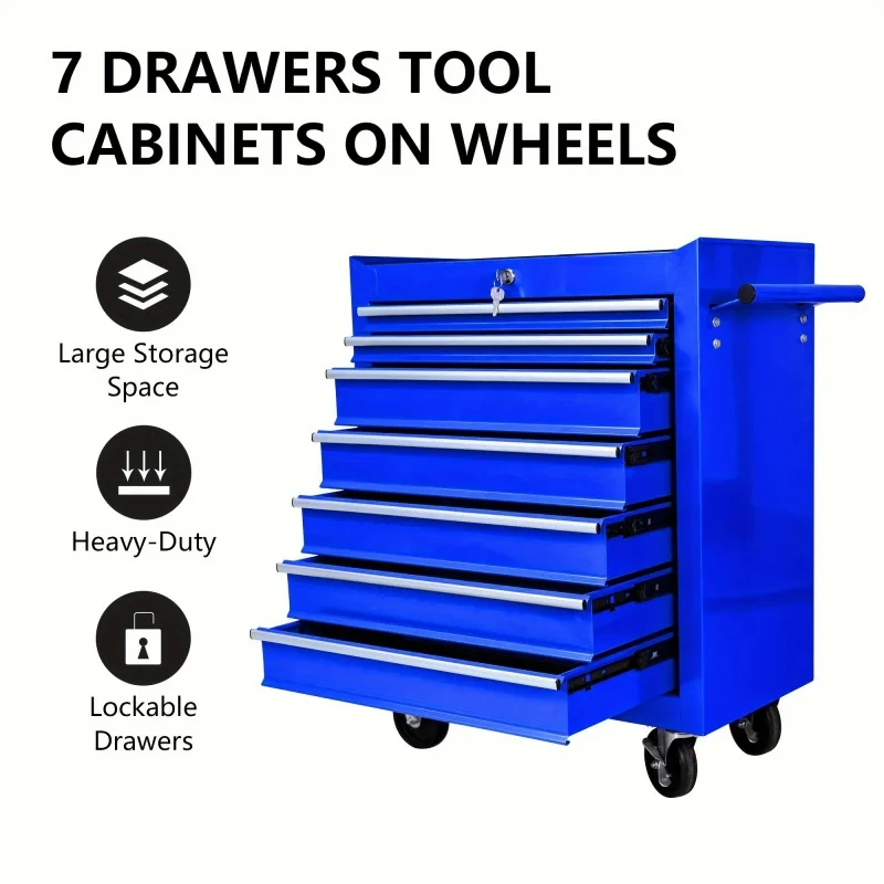 Tools Trolley For Workshop - 7-Schubladen-Werkzeugwagen in Blau mit Rädern, Multifunktionaler