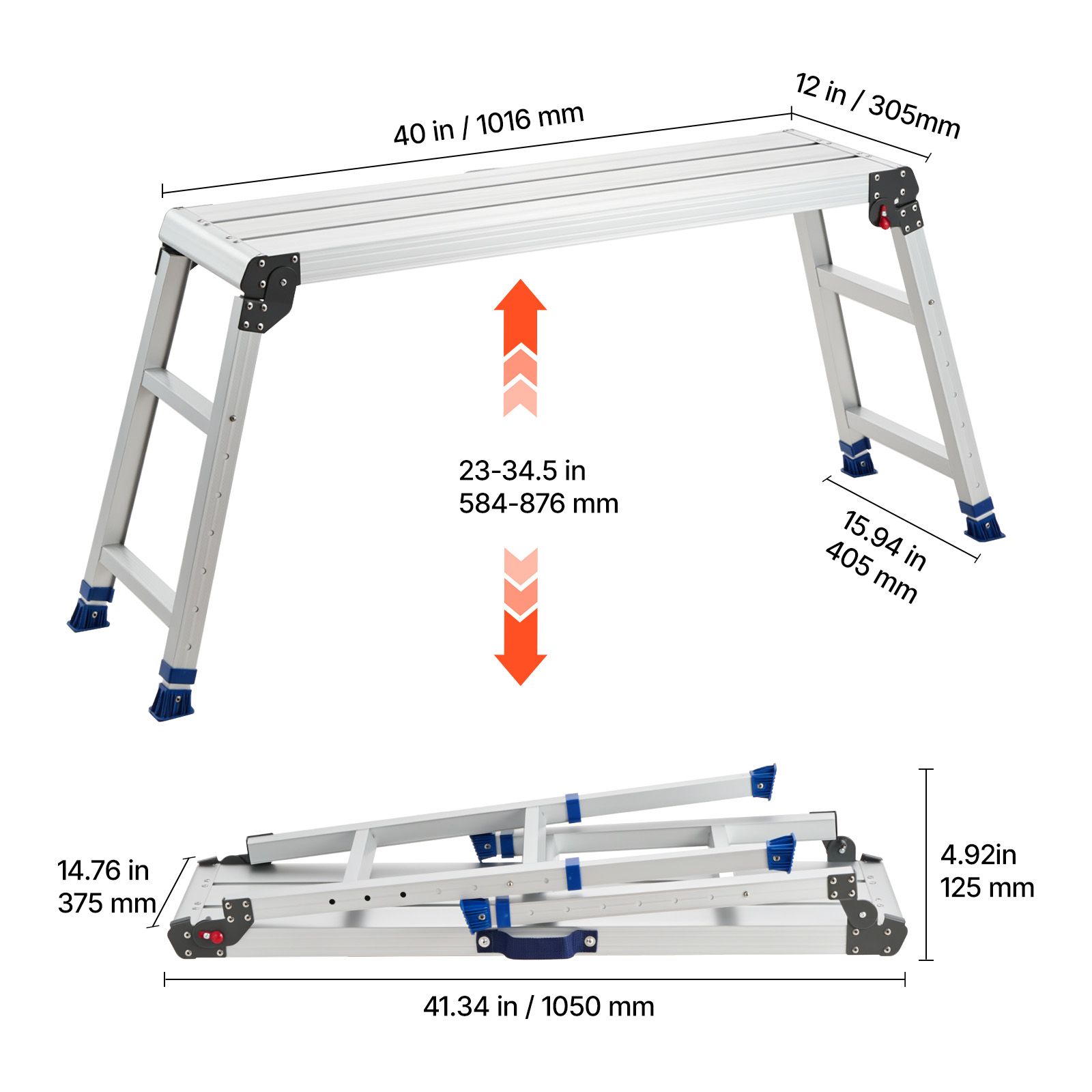 Workbench Portable Fold - Klappbare Arbeitsplattform, höhenverstellbar 23-34,5 Zoll, 40