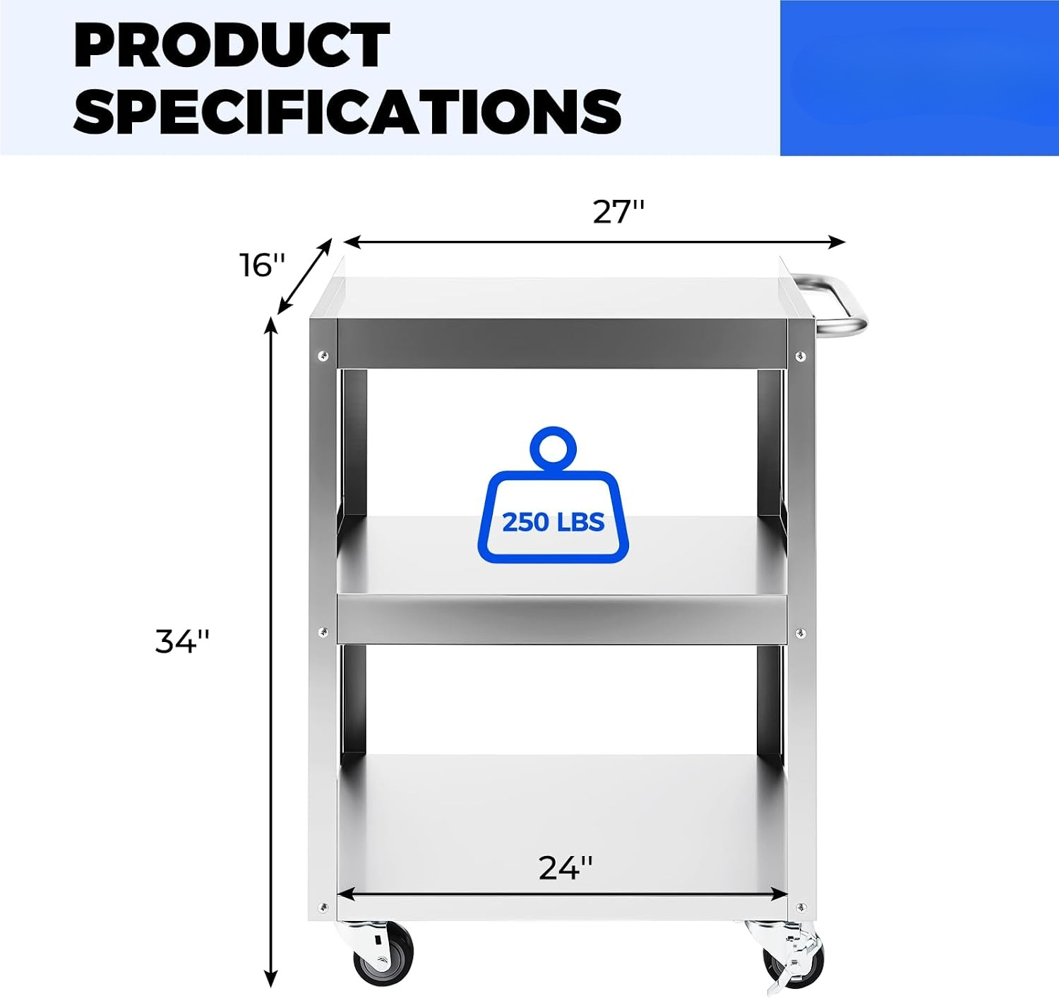 3-stöckiger Edelstahl-Rollwage – Tools Trolley For Workshop Bewertung und Preis